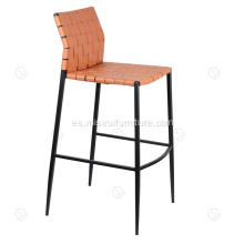 Taburete de bar de cuero de silla de monarilla de color naranja